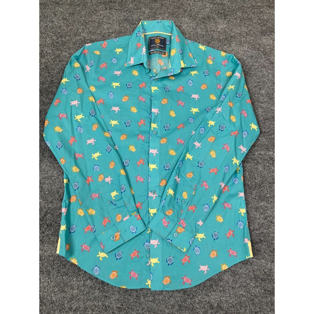 Brook Taverner Button up Shirt Green Turtle Pattern Long‎ Sleeve Size M